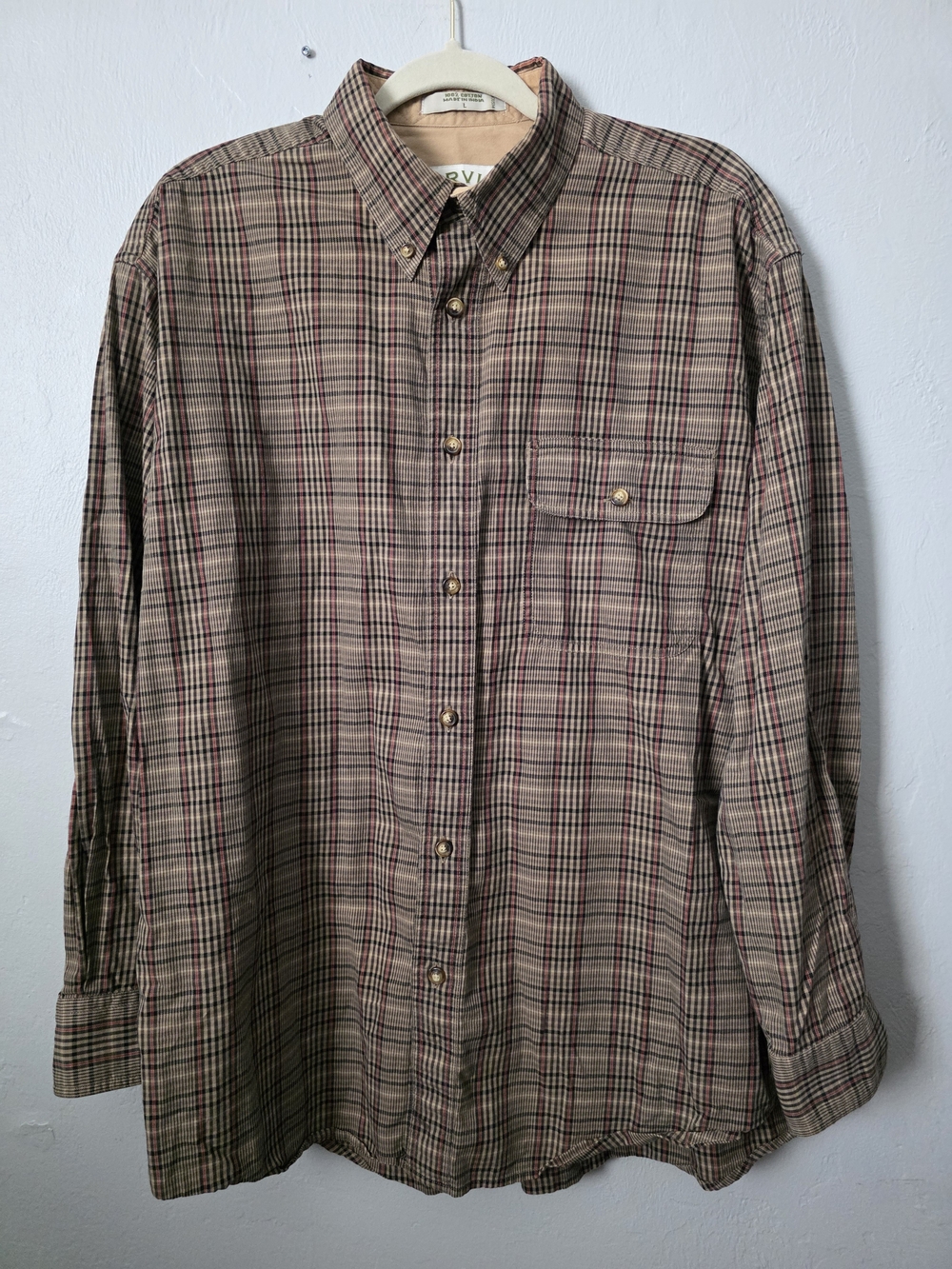 Orvis Men's Plaid Button-Down Shirt - Beige/Tan SIze L